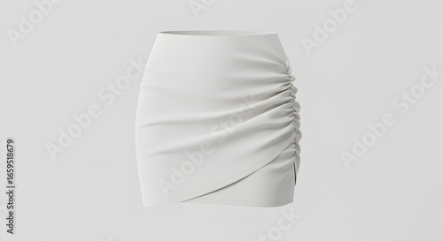 Women's White Ruched Mini Skirt Isolated on a Clean Studio Background, Fashionable Apparel