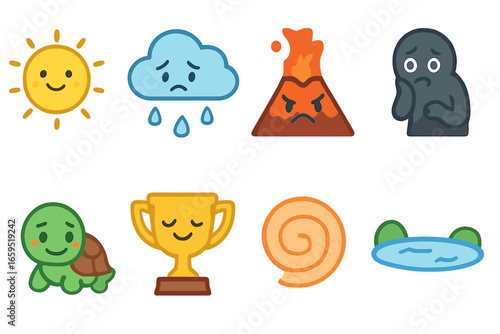 Emotion Icons for Kids. Flat vector mini-illustrations Identifying emotions in colors children's illustrations