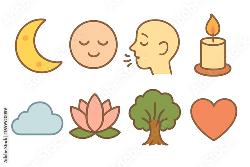 Evening Calm Rituals. Flat vector mini-illustrations Evening stress relief rituals in colors children's