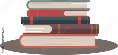 A stack of colorful books rests on a dark surface, showcasing various book covers.