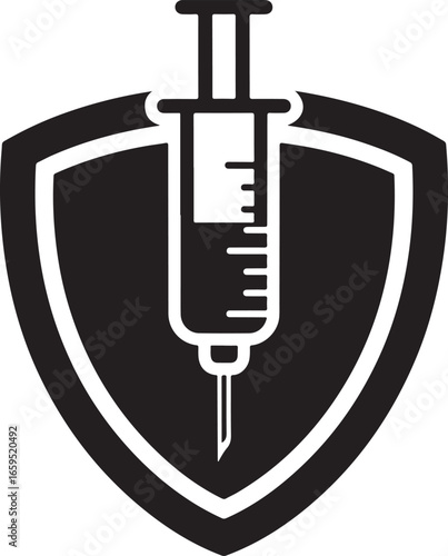 Vaccine Syringe Shield Icon – Medical Immunization Protection Symbol