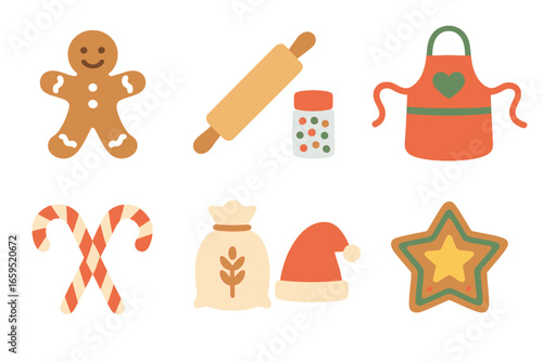 Family Holiday Baking Icons. Flat vector mini-illustrations Family holiday baking in colors children's