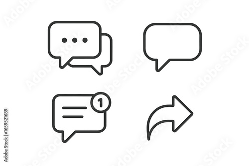 Set of communication and chat icons including message notification and reply