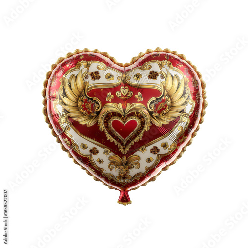 Ornate Red and Gold Heart-Shaped Balloon for Valentine's Day or Romantic Occasions