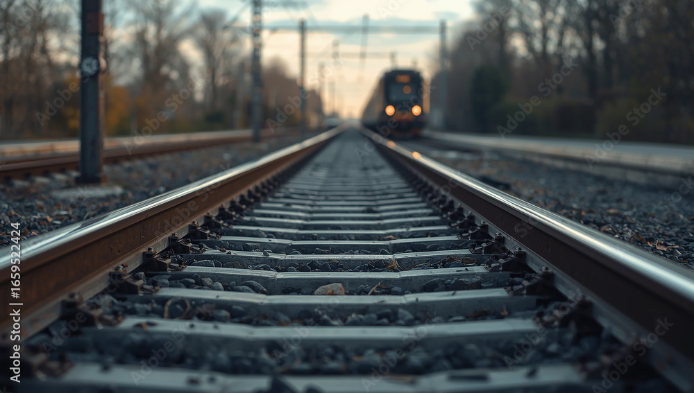 Fototapeta premium Railway Tracks Perspective at Train Station