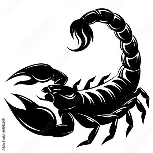 Stylized scorpion with raised stinger and bold claws – Defensive power, Graphic intensity, Symbolic survival, scorpion, insect, abstract, danger