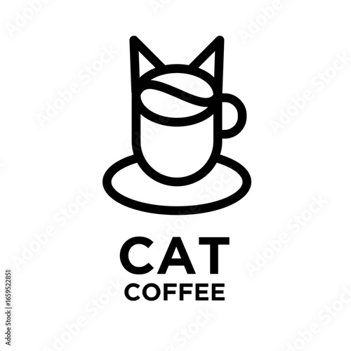 Cat Coffee Logo Concept Design in Minimalist Style