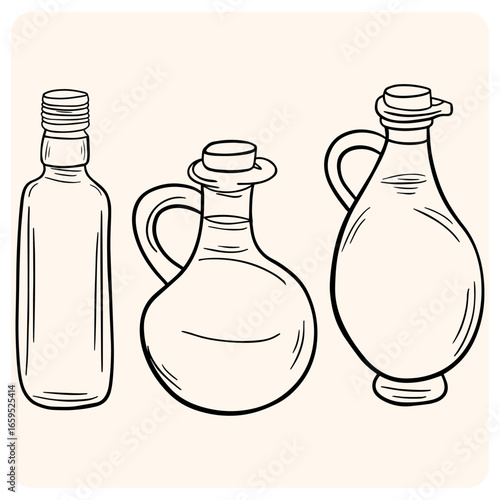 Hand-drawn oil and vinegar bottles doodles.