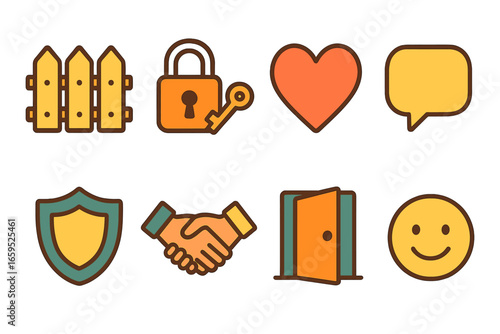 Healthy Boundaries Icons. Flat vector mini-illustrations Setting healthy boundaries in colors children's