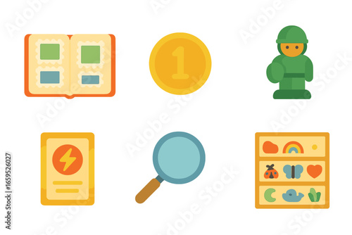 Hobby Collectibles Icons. Flat vector mini-illustrations collecting and curation hobbies in colors children's