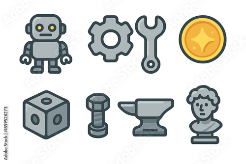 Mini Alloy Collectibles. Flat vector mini-illustrations tiny alloy collectibles in colors children's illustrations: mini alloy