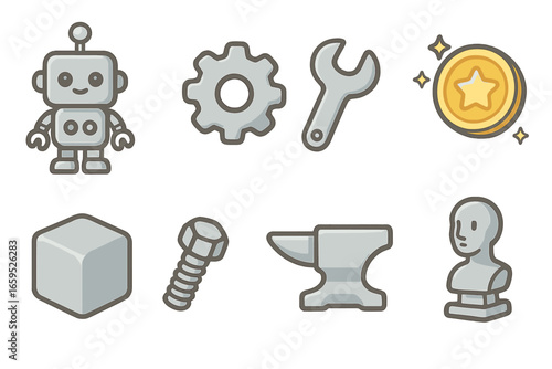 Mini Alloy Collectibles. Flat vector mini-illustrations tiny alloy collectibles in colors children's illustrations: mini alloy