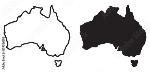 Two outlines of the continent of australia one in black and the other a white silhouette