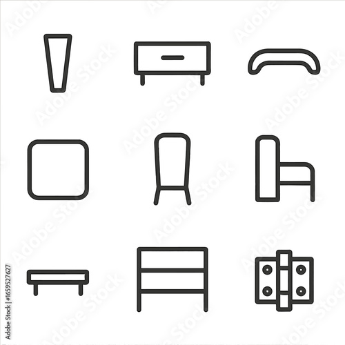 Furniture Outline Icons. Outline icon set of furniture components: leg, drawer, handle, cushion, backrest, armrest, tabletop,