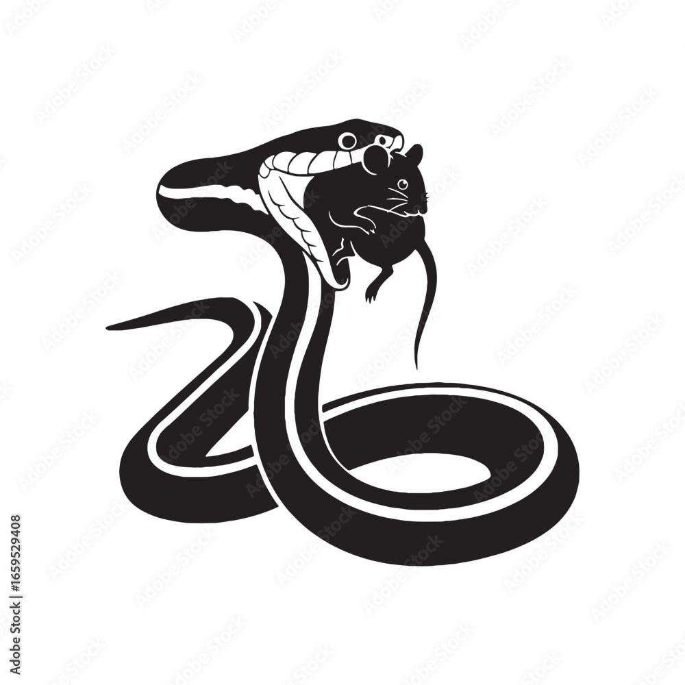 Fototapeta premium Detailed Garter Snake Silhouette Showing Characteristic Striped Look – Garter Snake Vector Template – Garter Snake Illustration – Silhouette of Garter Snake – Snake Silhouette