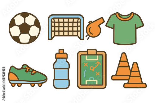 Kids' Football Gear. Flat vector mini-illustrations football sections for children in colors children's