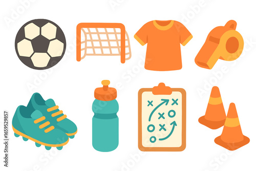 Kids' Football Gear. Flat vector mini-illustrations football sections for children in colors children's