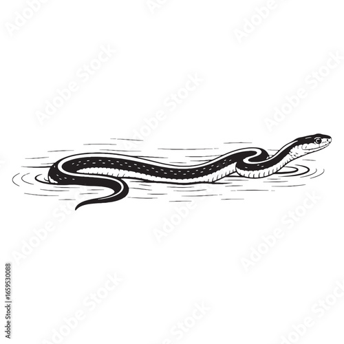 Noble Garter Snake Silhouette Emphasizing Adaptive Nature – Garter Snake Vector Template – Garter Snake Illustration – Silhouette of Garter Snake – Snake Silhouette