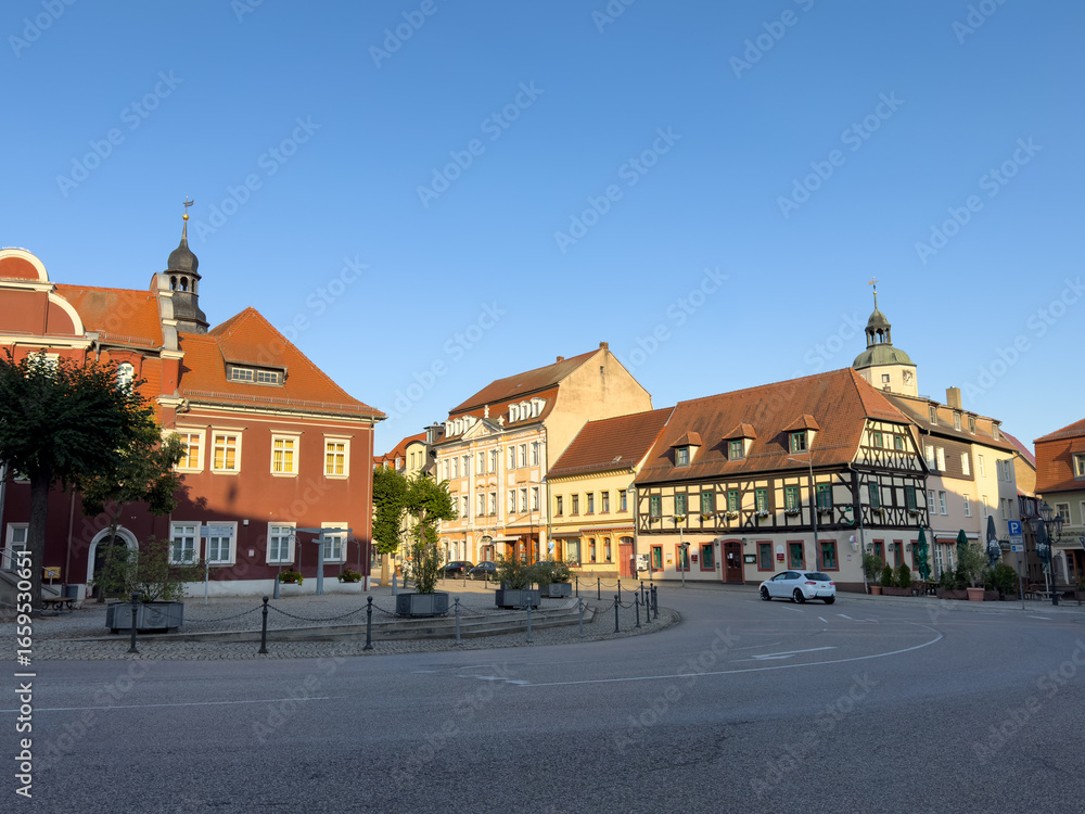 Obraz premium old town hall with market in ronneburg in Thuringia East Germany horizontal