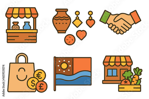 Local Artisan Impact. Flat vector mini-illustrations Impact on local artisans in colors children's