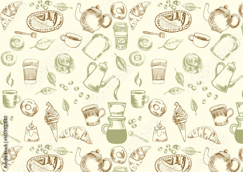 手描きレトロカフェパターン Retro Cafe Series:Hand-Drawn Retro Cafe  Pattern