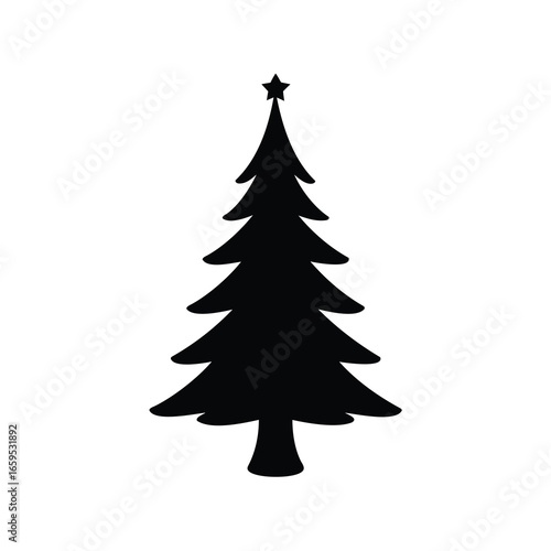 Elegant Black Silhouette of a Classic Christmas Tree Topped with a Star