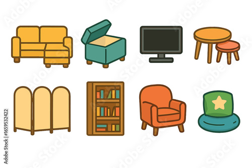 Modular Furniture Icons. Flat vector mini-illustrations Modular furniture for small living rooms in colors