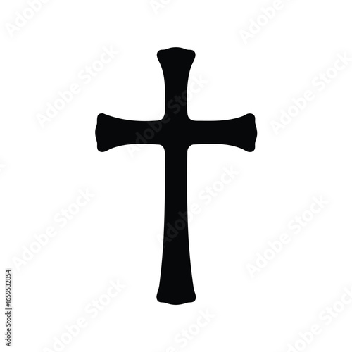 Simple, bold black cross on white background, symbolizing religion and faith