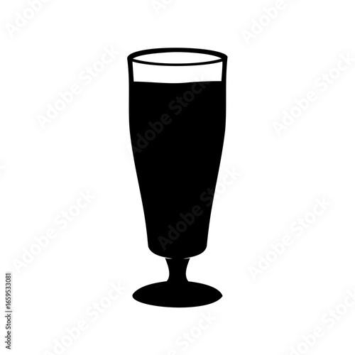 Elegant silhouette of a full pilsner glass with beer on white background