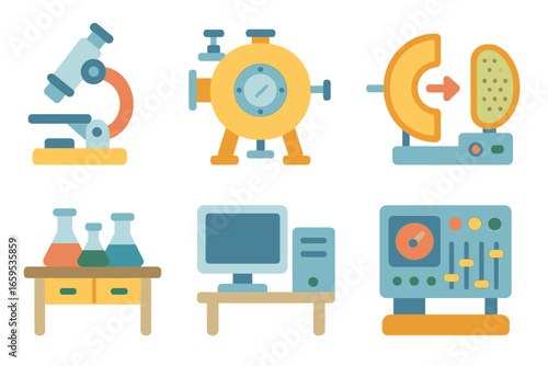 Child-Friendly Lab Equipment. Flat vector mini-illustrations electron lab equipment in colors children's illustrations: electron