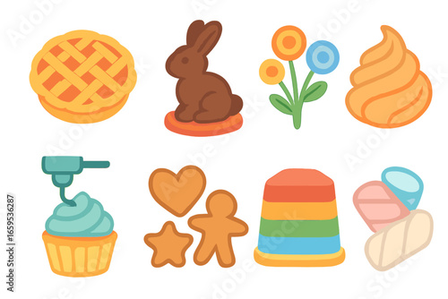 3D Printed Desserts. Flat vector mini-illustrations 3D printed desserts in colors children's illustrations: