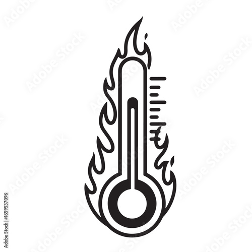Vector illustration of a thermometer surrounded by flames indicating excessive temperature