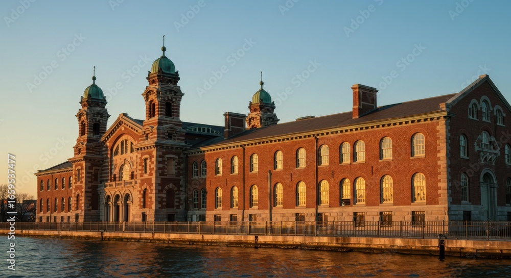 Naklejka premium Ellis Island Immigration Station at Sunset