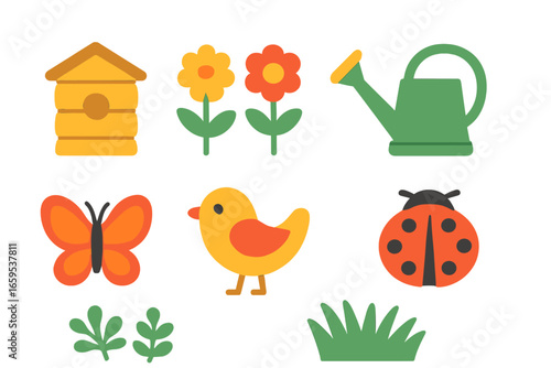 Rooftop Pollinator Icons. Flat vector mini-illustrations rooftop pollinator habitats in colors children's