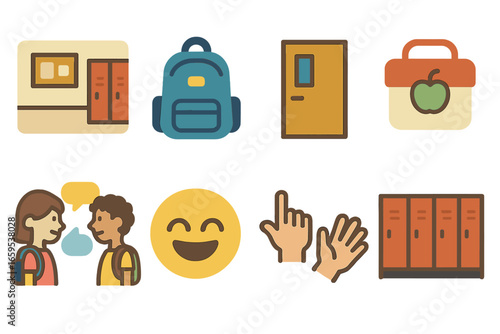 School Chatting Icons. Flat vector mini-illustrations Chatting at school in colors children's illustrations:
