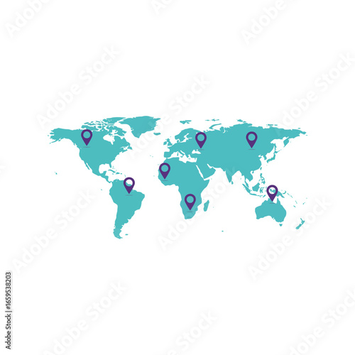 World map with location pins indicating global destinations and travel opportunities vector