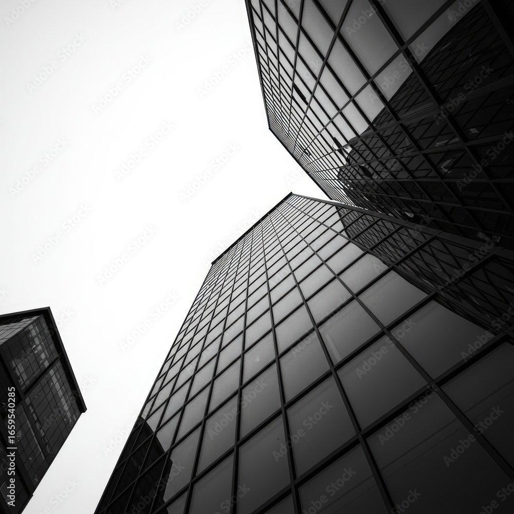 Fototapeta premium Urban skyscraper perspective, modern architecture, city buildings, reflected light