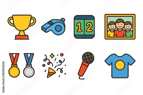 Sports Event Icons. Flat vector mini-illustrations sports event recap in colors children's illustrations: