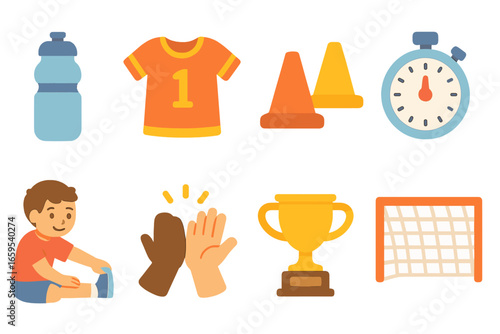 Sports Preparation Icons. Flat vector mini-illustrations Getting ready for a sports competition in colors
