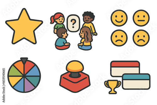 Student Engagement Icons. Flat vector mini-illustrations student engagement tools in colors children's