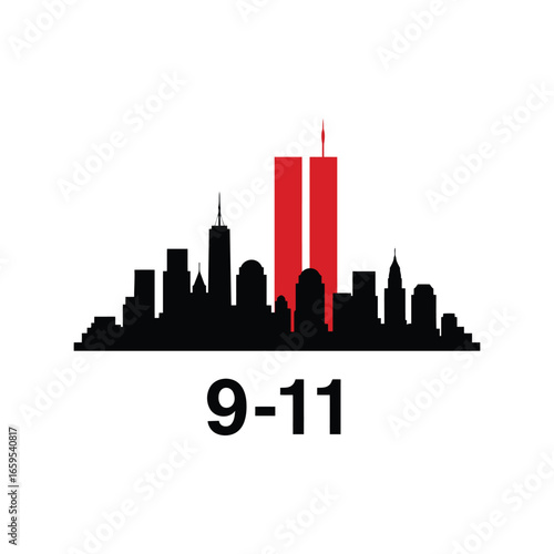 Remembering 9 11 with iconic new york city skyline and twin towers tribute vector