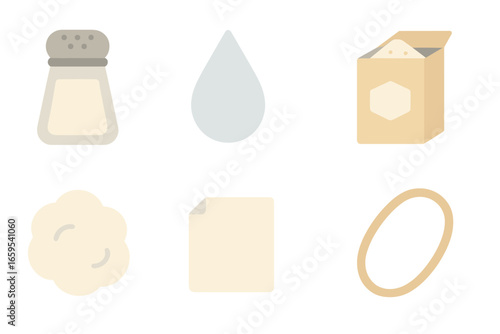Kids' Neutral Substances Icons. Flat vector mini-illustrations neutral substances in colors children's illustrations: table salt,