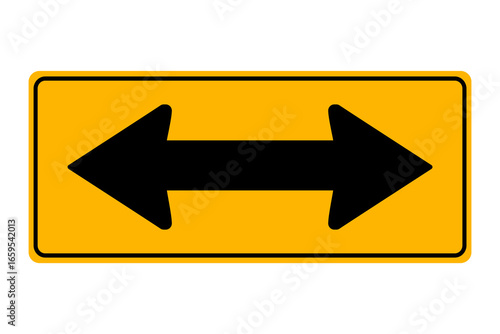 Two way sign board for safety. Road sign double arrow. Traffic is only allowed to move left or right. Flat vector illustration design isolated on white background.