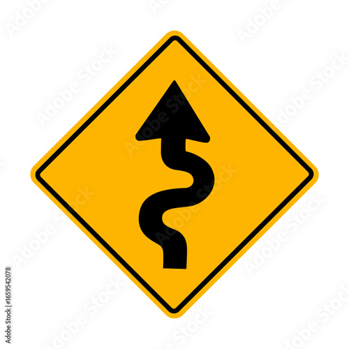 Winding road sign, Dangerous curves ahead sign. Flat vector illustration design isolated on white background.