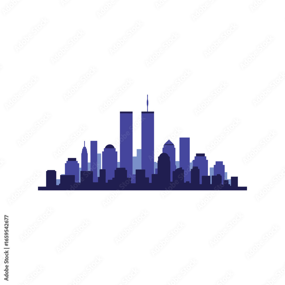 Fototapeta premium Iconic new york city skyline silhouette featuring the twin towers memorial landmark vector