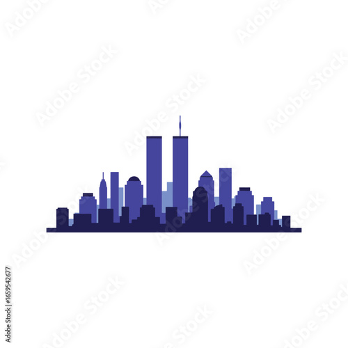 Iconic new york city skyline silhouette featuring the twin towers memorial landmark vector
