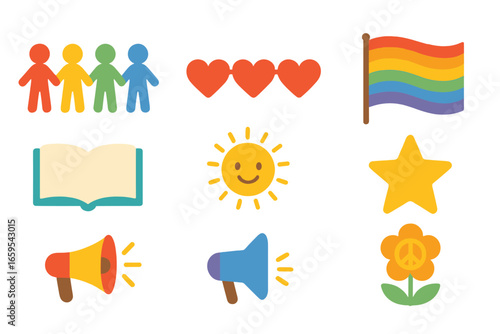 Unity Icons Grid. Flat vector mini-illustrations unity gatherings in colors children's illustrations: people