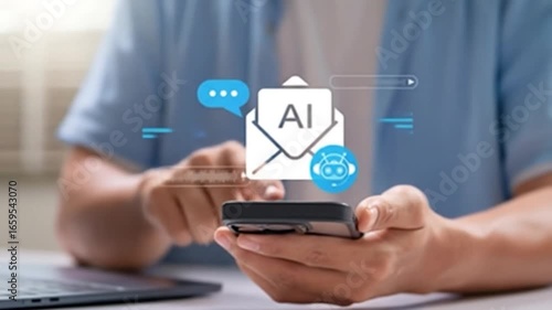 Wallpaper Mural Person interacts with AI email on smartphone Torontodigital.ca
