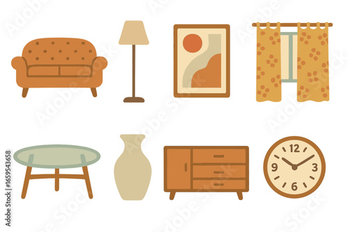 Vintage Modern Decor Mix. Flat vector mini-illustrations vintage and modern mix in colors children's