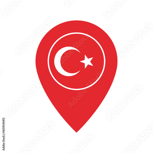 Red location pin with turkish flag crescent moon and star symbol for travel and destination vector Free Download Red location pin with turkish flag crescent moon and star symbol for travel and destination vector - GFXLoad